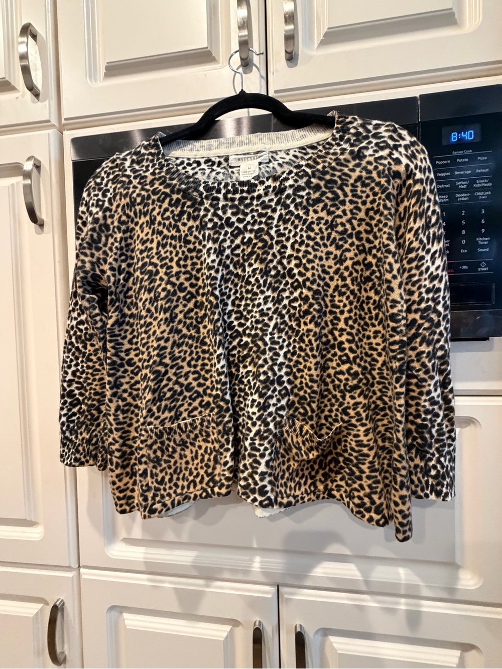Leopard Print Round-Neck Blouse - Tan/Black